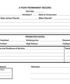 Alternative view of 3 Year Permanent Record Card (100 set)